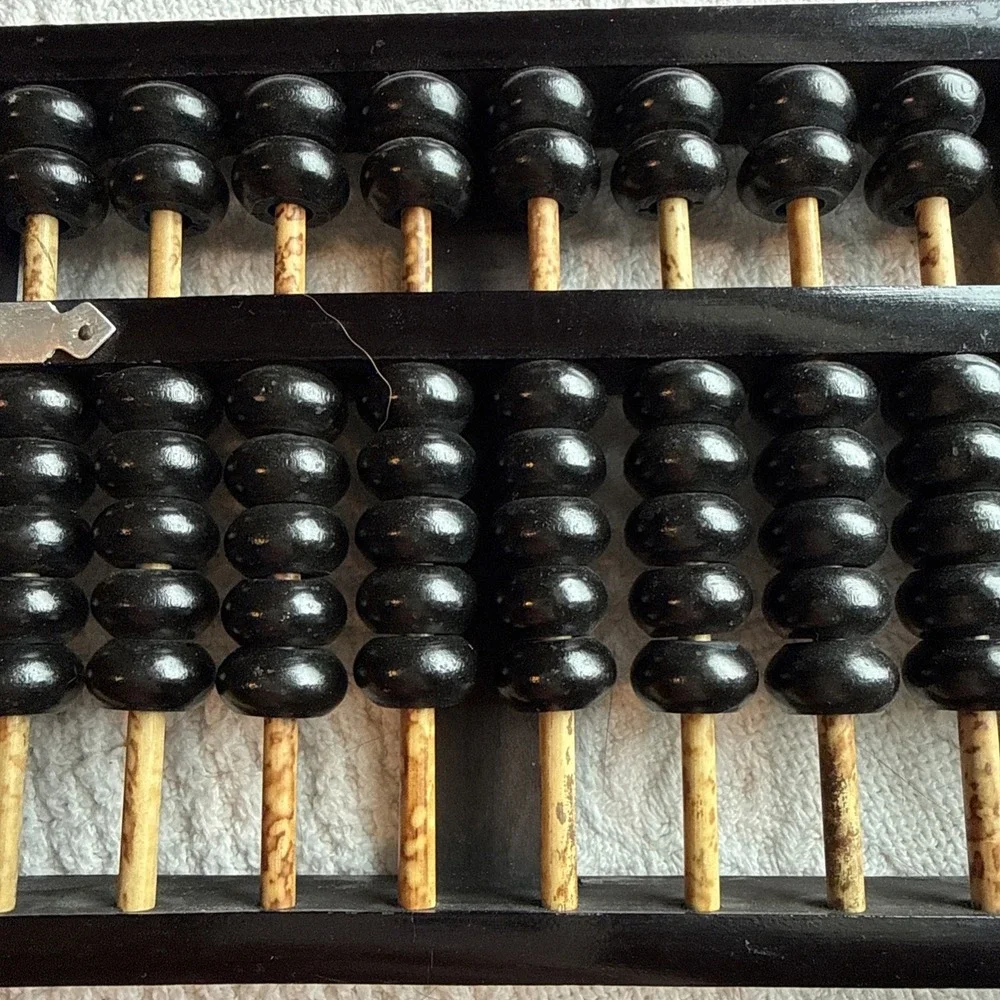 Vintage Wooden Abacus Counting Frame Black Beads Asian Math Learning Tool